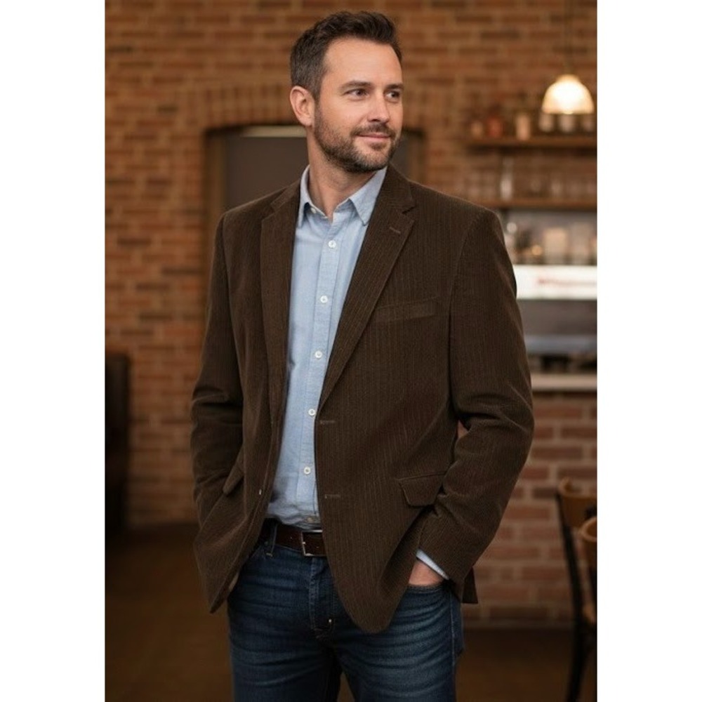 CHAPS Corduroy Blazer Sport Coat Brown 48R 2 But Single Breast 2 Vent Cas